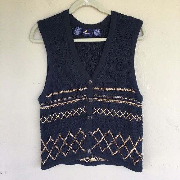 VTG 90s Liz Sport Sweater Vest Women M/L Crochet Button Cottagecore Grandma Y2K - Picture 9 of 14
